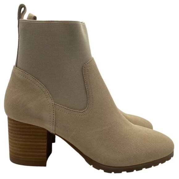 Beige Leather Boots Violet Red Loaded Suede Zip Stacked Heel Neutral Cottagecore - Picture 2 of 13